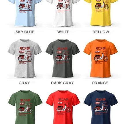 Japanese Retro Motorcycle Print 100% Cotton T-Shirt, Soft & Breathable Round Neck Short Sleeve Tee, Unisex Vintage Style