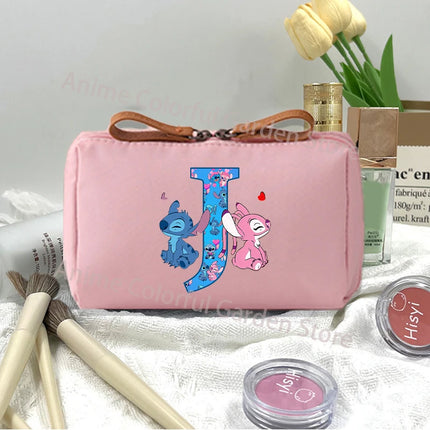 Disney Stitch Fashion Makeup Pouch for Women Cartoon Letter A-Z Printed Cosmetic Bag Students Portable Washing Bags Girls Gifts