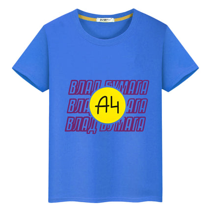 Merch A4 100%Cotton T-shirt Short Tops boys girl clothes y2k one piece Summer Влад Бумага a4 Anime Tees Casual kids clothes