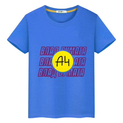 Merch A4 100%Cotton T-shirt Short Tops boys girl clothes y2k one piece Summer Влад Бумага a4 Anime Tees Casual kids clothes