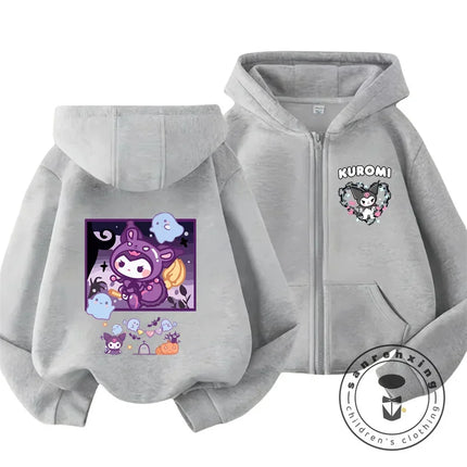 Kids Girls Kuromi Anime Hoodies Long Sleeve Sweatshirts Children Autumn and Winter 3 14 Years Old Cartoon Casual Hooded Tops