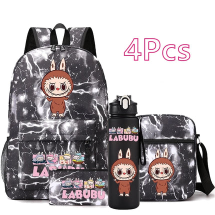 4Pcs/set Cute Printed Backpack Teenger Student Boy Girl Bookbag Schoolbag Travel Bag Outdoor 750Ml Water Bottle Kid Gift Mochila
