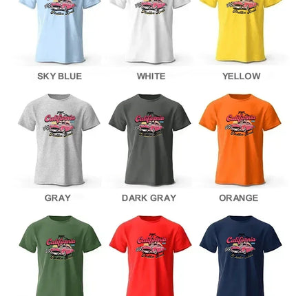 Pink Vintage Car T-Shirt 100% Cotton Retro Vacation Graphic Tee for Women and Girls Summer Holiday Style