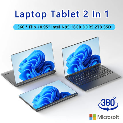 360 ° Flip OLED 2-in-1 Laptop 10.95-inch Touchscreen Intel N95 16GB DDR5 256GB-2TB SSD Windows 11 Ultra-Slim Aluminum Alloy Body