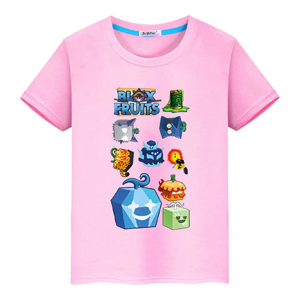 New Game Blox Fruits Short Tops 100%Cotton t shirt for kids boy 10years anime Tees pride tshirt y2k one piece kids clothes girls