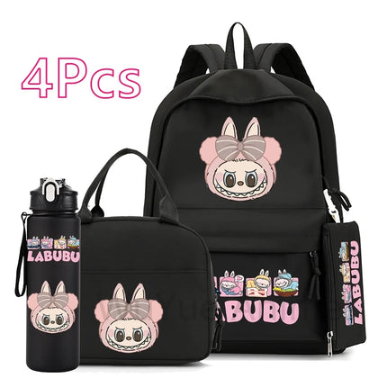 4Pcs/set Cute printed Backpack 750Ml Outdoor Sports Water Bottle Girl Boy Student Schoolbag Child Kid Large Capacity Bookbag