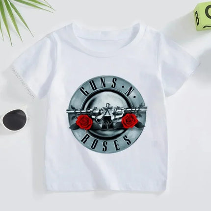 Rock Printed T-shirt Summer Rock Band Gun N Roses Children's Tshirt Boys Girls Kpop Music Short Sleeve Tops Kids Casual Clothes
