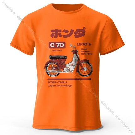 Japanese Retro Motorcycle Print 100% Cotton T-Shirt, Soft & Breathable Round Neck Short Sleeve Tee, Unisex Vintage Style