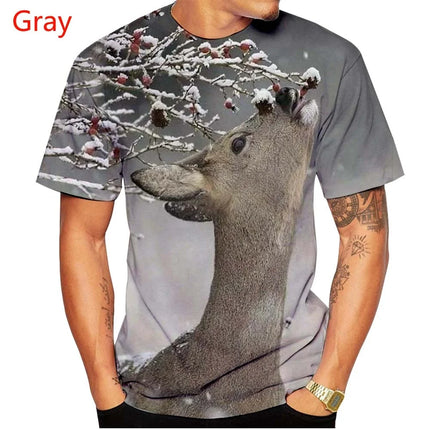 Sommermode 3D-printet skovhjort T-shirt til mænd og kvinder med sweatshirt med dyremotiv, korte ærmer og casual T-shirt