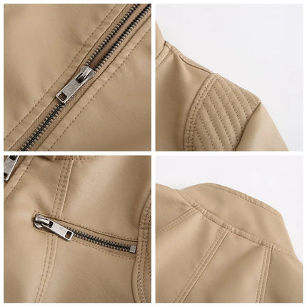 2025 Women's Leather Jacket Spring Autumn Thin Motorcycle Suit European Size Leather Jacket Short Fashion Women's Jacket