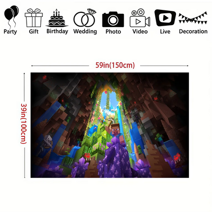 M-Minecraft Photo Backdrop Kids Happy Birthday Party Photography Backgrounds Banner Photoshoot Backdrops