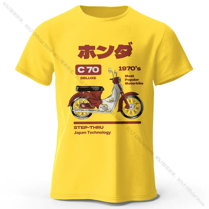 Japanese Retro Motorcycle Print 100% Cotton T-Shirt, Soft & Breathable Round Neck Short Sleeve Tee, Unisex Vintage Style