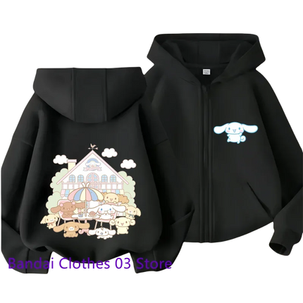 Cute Sanrio Zipper Hoodie 2 to 12 Year Girl Sweatshirt Autumn and Winter Long Sleeve Harajuku Jumper Series Sewing Casual Hoodie