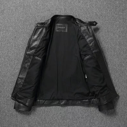 Vintage Black Brown Real Cowhide Genuine Leather Jacket Real Fur Men's Leather Jacket Bomber Men Leather Jacket Motorcycle Coat