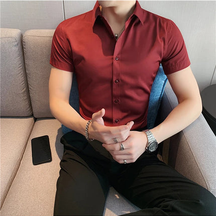Summer Men Fashion Casual Short Sleeve Solid Shirt Super Slim Fit Male Social Business Dress Shirt Brand Men Casual Dress Blouse