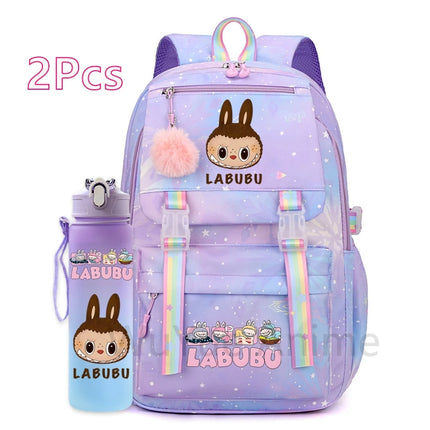 2Pcs/set Cute Cartoon Backpack with 750Ml Outdoor Sports Water Bottle Student Girl Boy Schoolbag Large Capacity Travel Bag Gift