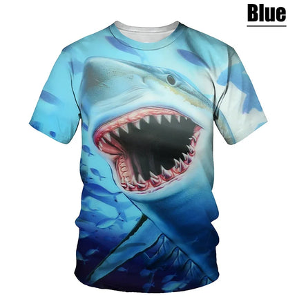 Unisex Fashion 3d Print T-shirt Cool Cartoon Shark Short Sleeve Tees Tops