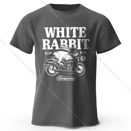 Men's Rabbit Printed T-Shirt 100% Organic Cotton Relaxed Fit Hand Painted Design Tee for Adults Quirky Fashion