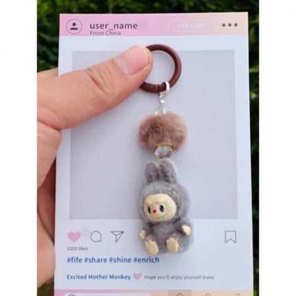 New Mini Standing and sitting postures Monster Car Keychain Flocking doll Bag Cell Phone Charm Pendant Backpack Decoration Gift