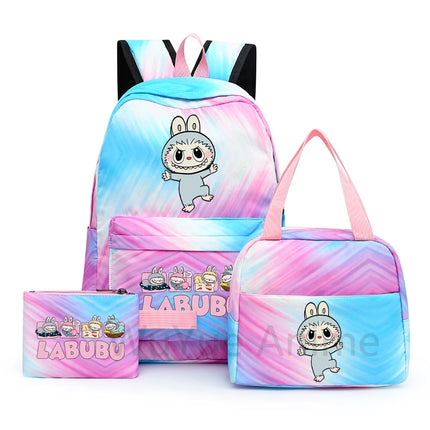 3Pcs/set Cartoon Printed Backpack with Lunch Bag Pencil Case Boy Girl Knapsack Teenage Student Large Capacity Colorful Bookbag