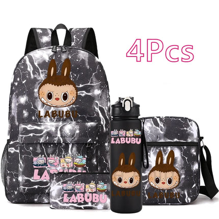 4Pcs/set Cute Printed Backpack Teenger Student Boy Girl Bookbag Schoolbag Travel Bag Outdoor 750Ml Water Bottle Kid Gift Mochila