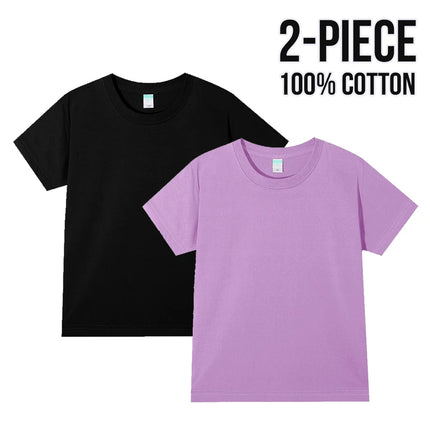Simple Daily 2 Piece 100% Cotton T-shirt for Boys Girls Solid Color Crew Neck Short Sleeve Tops High Quality 2025 Kids Clothes