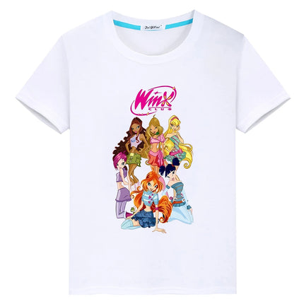 Winx Club print t shirt for kids boy 10year Cartoon 100%Cotton Short anime Tees Tops pride tshirt y2k one piece girls clothes