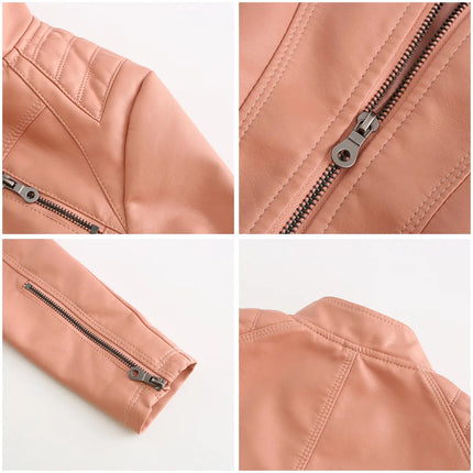 Faux Leather Jacket Women 2025 Spring Autumn Coat Moto Biker Zipper Jacket Woman Outerwears Black Brown Red Pink Coffee XS XXL