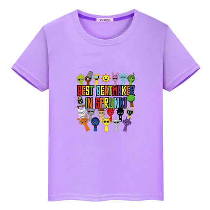 Sprunki print anime Short Tops 100%Cotton Cute Tees Sprunki t shirt for kids boy 10year pride tshirt y2k one piece girls clothes