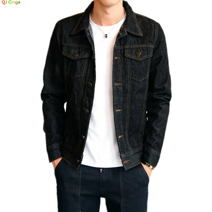 Black Men Denim Jacket, Single-breasted Lapel Coat, Fashionable Casual Tops, Dark Blue and Light Blue Can Be Selected,M-5XL