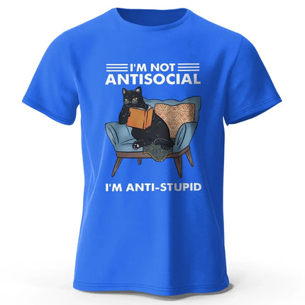 Men's I Am Not Anti Social Printed T-Shirt 100% Cotton Oversized Funny Cat Graphic Tees for Men Women Summer Tops