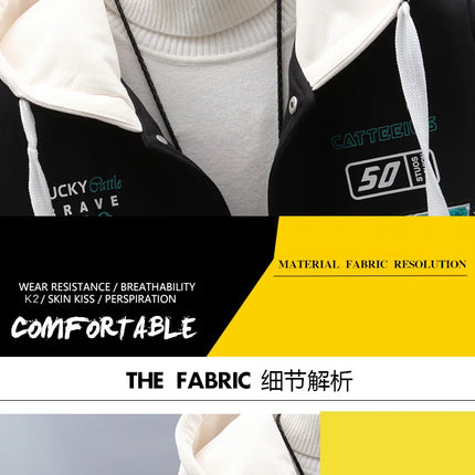 New 2024 Autumn Winter Men's Hooded Fleece Baseball Jackets Casual Warm Plush Coat Youth Streetwear Windproof Thick Padded Parka