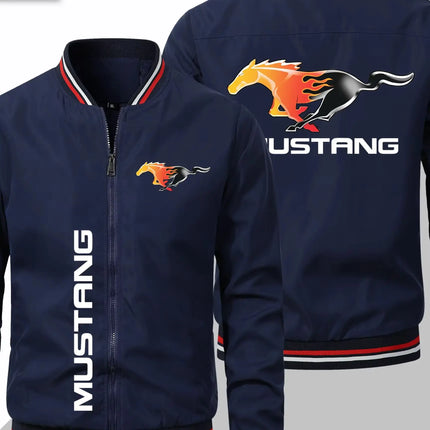 Spring and Autumn High-end Car Logo, Mustang Printed Men's Jacket, Fashionable Baseball Jacket, Men's Casual Outdoor Clothing