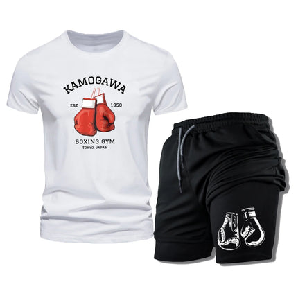 New Summer Men's Two Piece Set Casual T-Shirt And Shorts Set Mens Sports Suit Fashion Short Sleeve Tracksuit Clothing Men