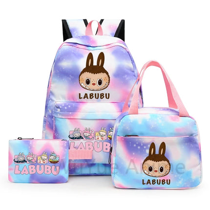 3Pcs/set Cartoon Printed Backpack with Lunch Bag Pencil Case Boy Girl Knapsack Teenage Student Large Capacity Colorful Bookbag