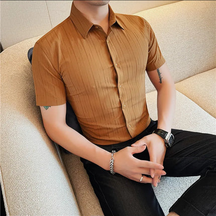 Plus Size 4XL-M Luxury Summer Fashion Striped Shirts Men's Short Sleeved Slim Fit Casual Business Shirt 2024 New Club Outfits