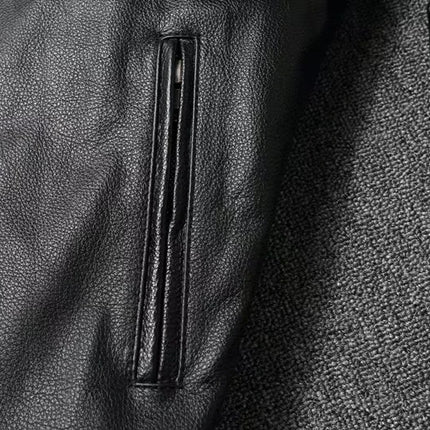 Vintage Black Brown Real Cowhide Genuine Leather Jacket Real Fur Men's Leather Jacket Bomber Men Leather Jacket Motorcycle Coat