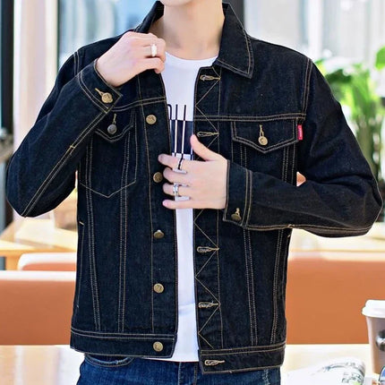 Men's Denim Jacket Short Casual Slim Black Male Jean Coats Button New in High Quality Trendy Cheap Price Stylish Low Cost Size L