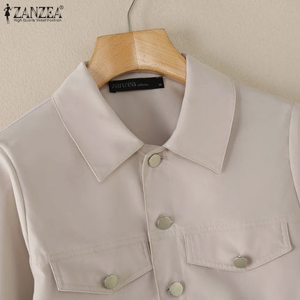 ZANZEA Women Daily Outerwear Long Sleeve Work Wear Casual Solid Color Coats Button Up 2025 Spring Turn-down Collar Thin Jackets