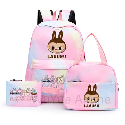 3Pcs/set Cartoon Printed Backpack with Lunch Bag Pencil Case Boy Girl Knapsack Teenage Student Large Capacity Colorful Bookbag