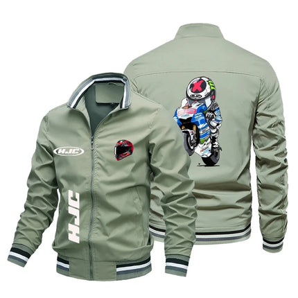 Men's Spring and Autumn Standing Collar Motorcycle HJC Printed Breathable Knight High Quality Outdoor Sports Jacket 2024 New