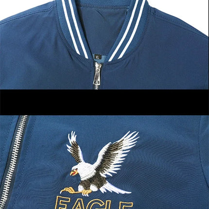 White Men's Embroidered Long Sleeve Jacket, Baseball Collar Casual Coat, Asian Size Black Blue Red Outerwear M-5XL
