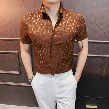 2024 Summer Fashion Printed Shirts High Quality No Ironing Slim Fit Short Sleeve Social Formal Shirt Club Outfits Tuxedo 4XL-M