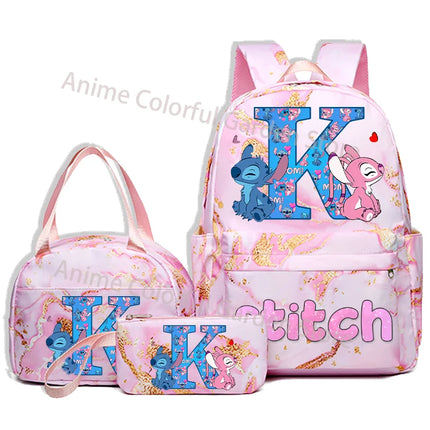 3pcs Disney Stitch Backpack Pencil Case Lunch Bag Set Students Fashion Schoolbag Pen Bag Bento Pouch Suit Anime School Supplies
