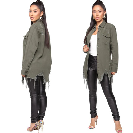 Women Jeans Jackets Spring Summer Ripped Denim Vintage Casual Denim Jacket Long Sleeve Female Chic Coat Streetwear 2024