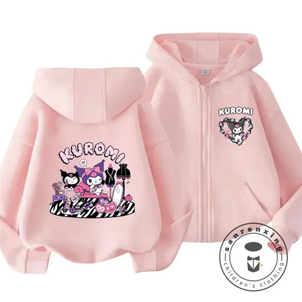 Children's Hoodies Child Sweatshirt Girls Cute Cartoon Hello Kitty Kuromi and Friend Sanrio Animal Printed Kids Zipper Clothes