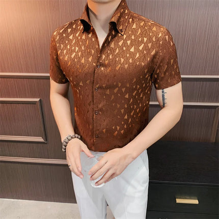 2024 Summer Fashion Printed Shirts High Quality No Ironing Slim Fit Short Sleeve Social Formal Shirt Club Outfits Tuxedo 4XL-M
