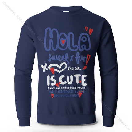 Harajuku Letter Lovely Printed Pure Cotton Sweatshirts Oversized Classic Graphic Pullovers for Men Women Tops