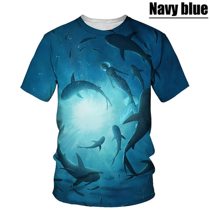 Unisex Fashion 3d Print T-shirt Cool Cartoon Shark Short Sleeve Tees Tops