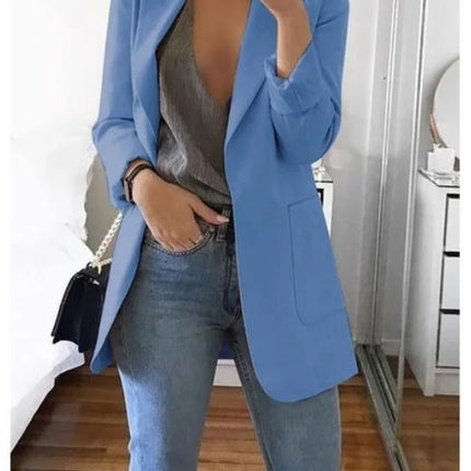 Women Lapel Slim Cardigan Suit Coat Fashion Casual Suit Polo Neck Slim Fit Blazer Long Sleeve Jacket Coat